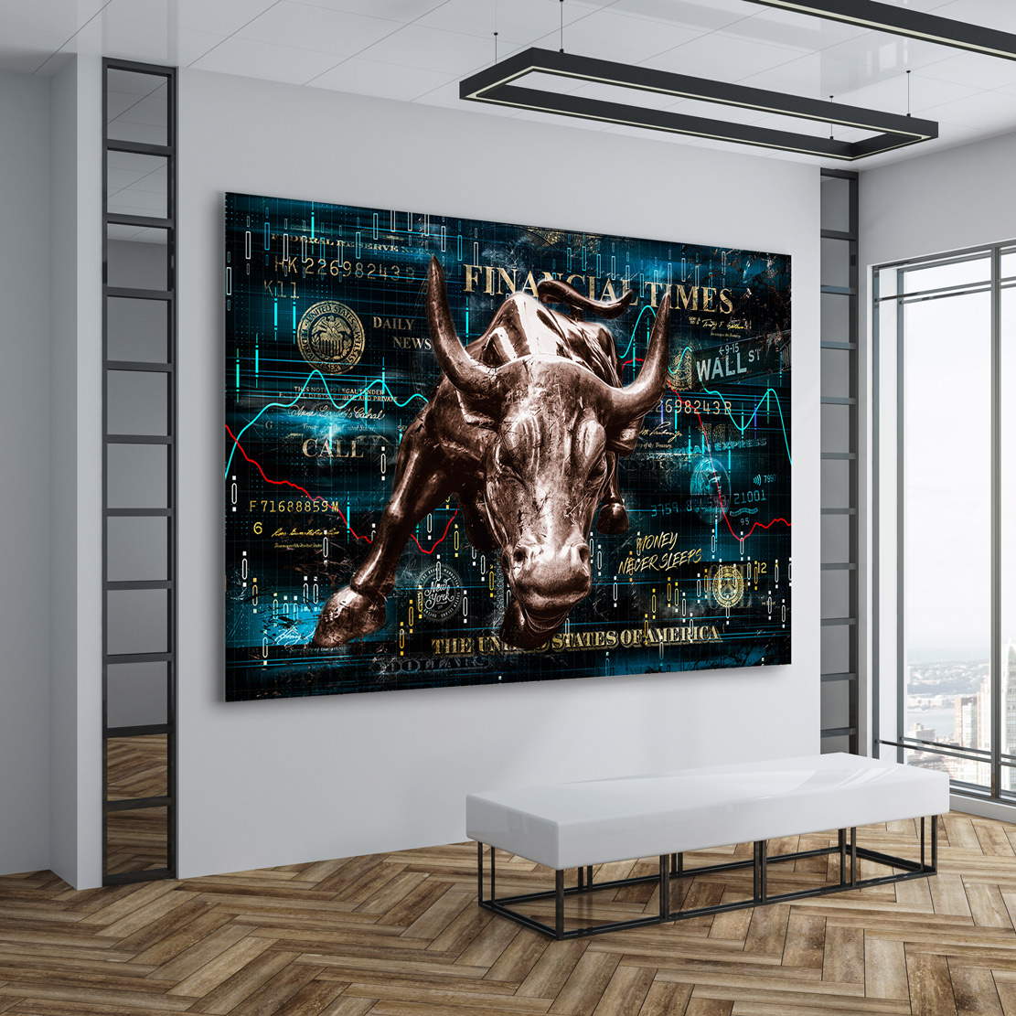 Wandbild Leinwandbild Wallstreet Stier Pop Art