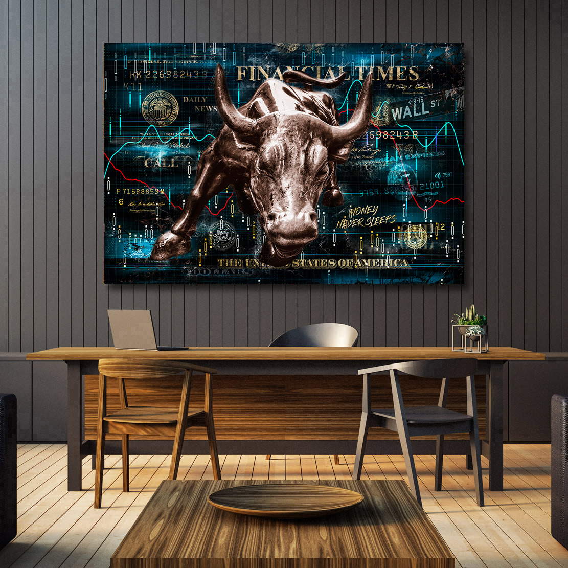 Wandbild Leinwandbild Wallstreet Stier Pop Art