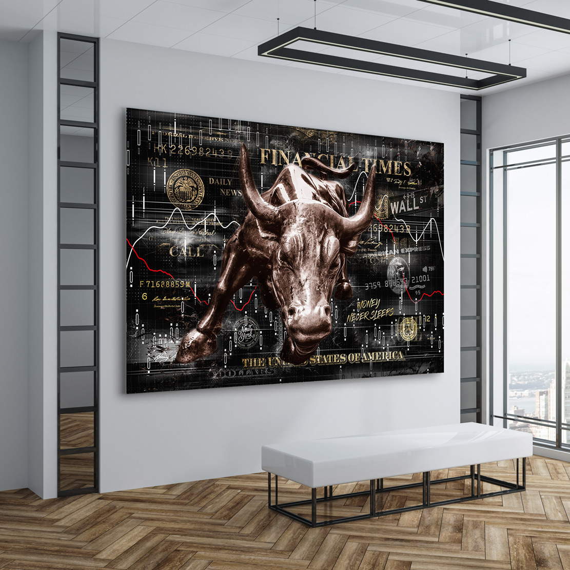 Wandbild Leinwandbild Wallstreet Stier Börse Pop Art