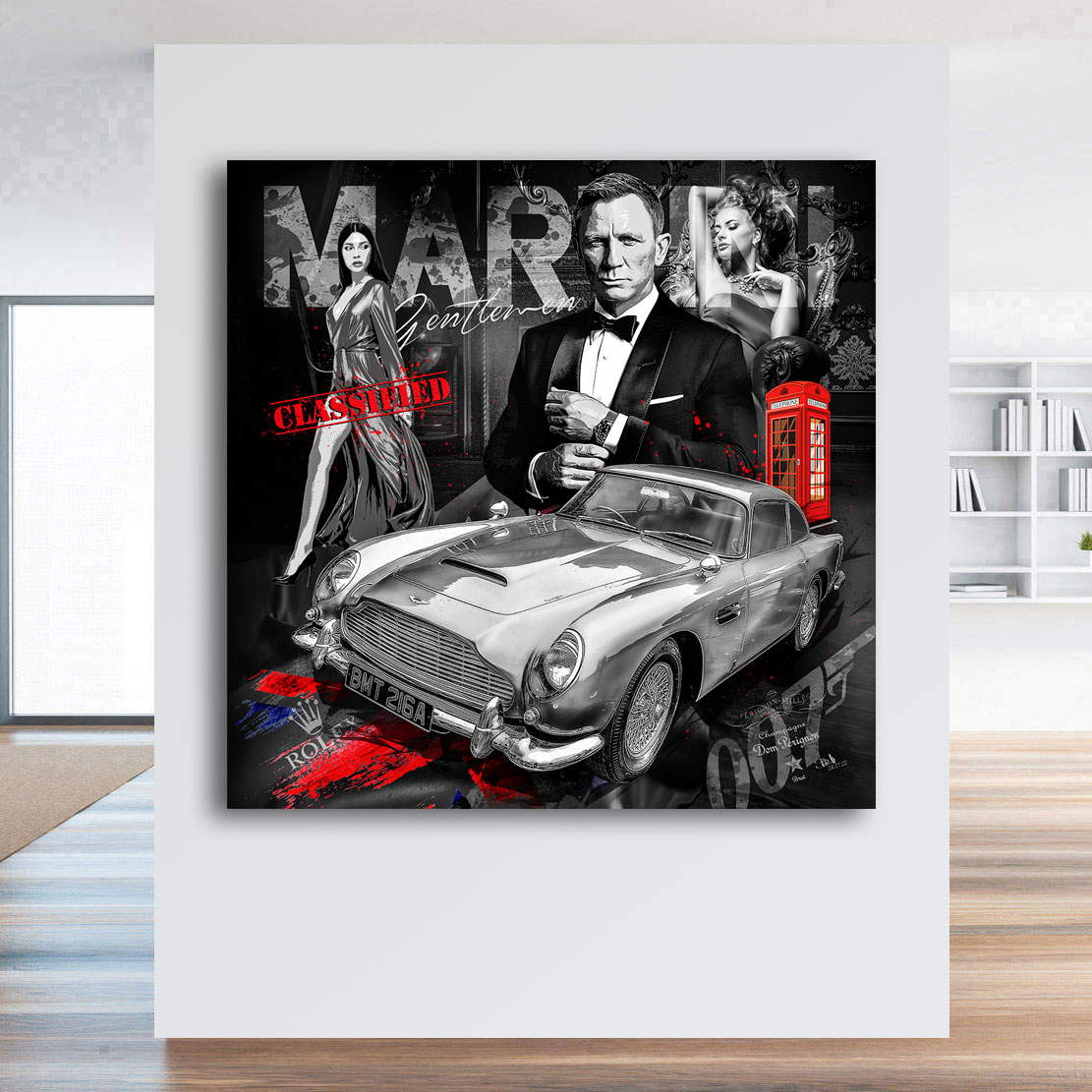 Leinwandbild James Bond Pop Art Black Style