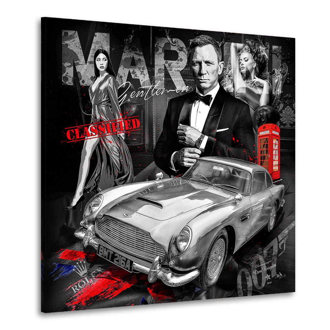Leinwandbild James Bond Pop Art Black Style
