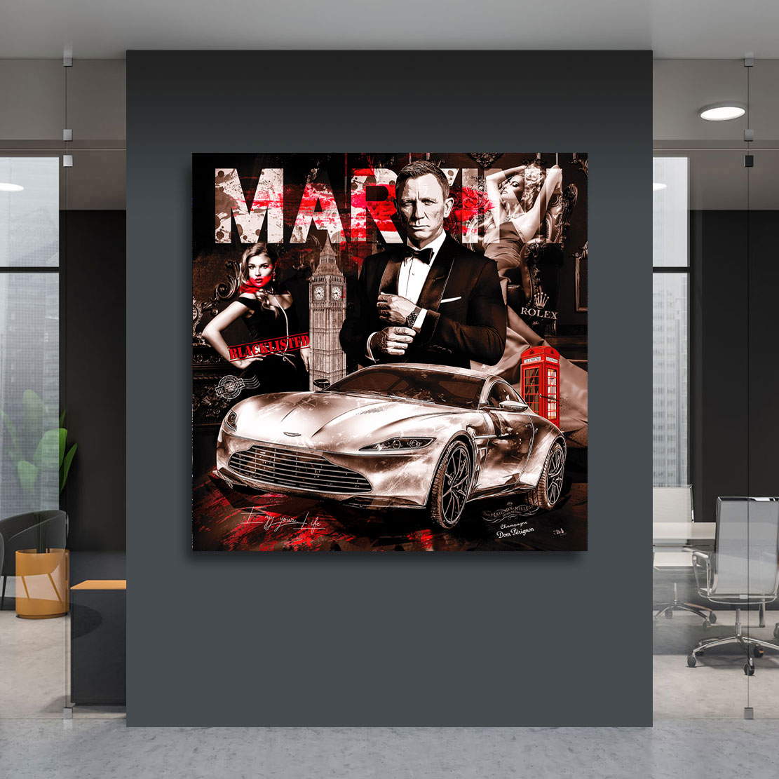 Leinwandbild James Bond & Aston Martin Pop Art Retro