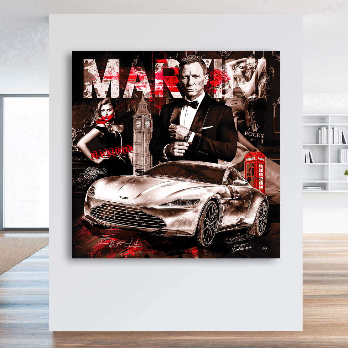 Leinwandbild James Bond & Aston Martin Pop Art Retro