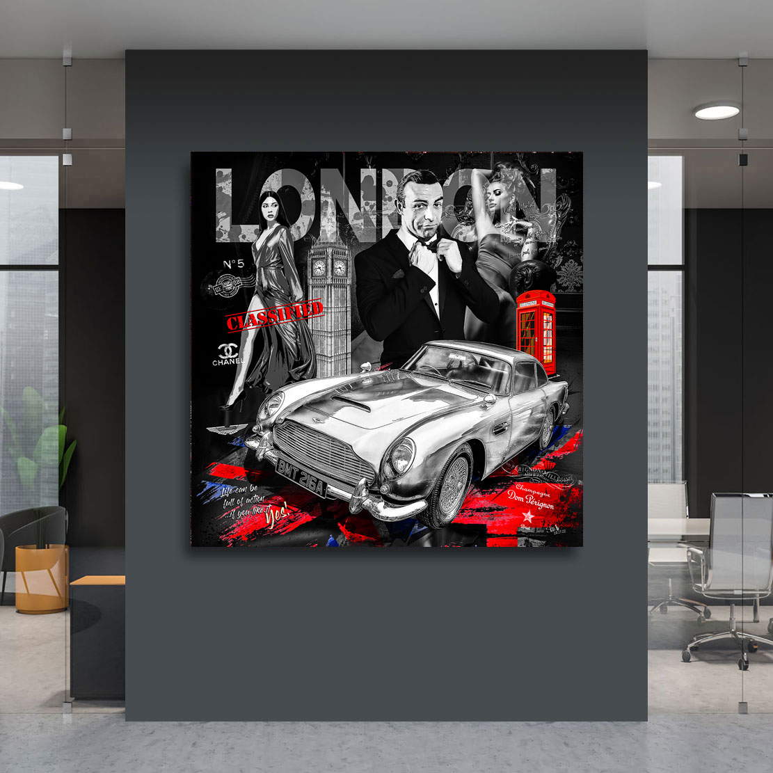 Auto Leinwandbild Aston Martin Bond Pop Art Style