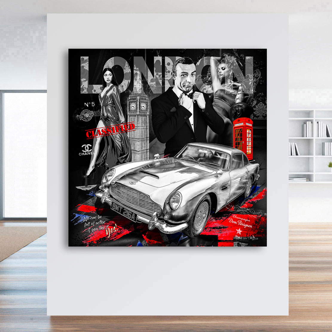 Auto Leinwandbild Aston Martin Bond Pop Art Style