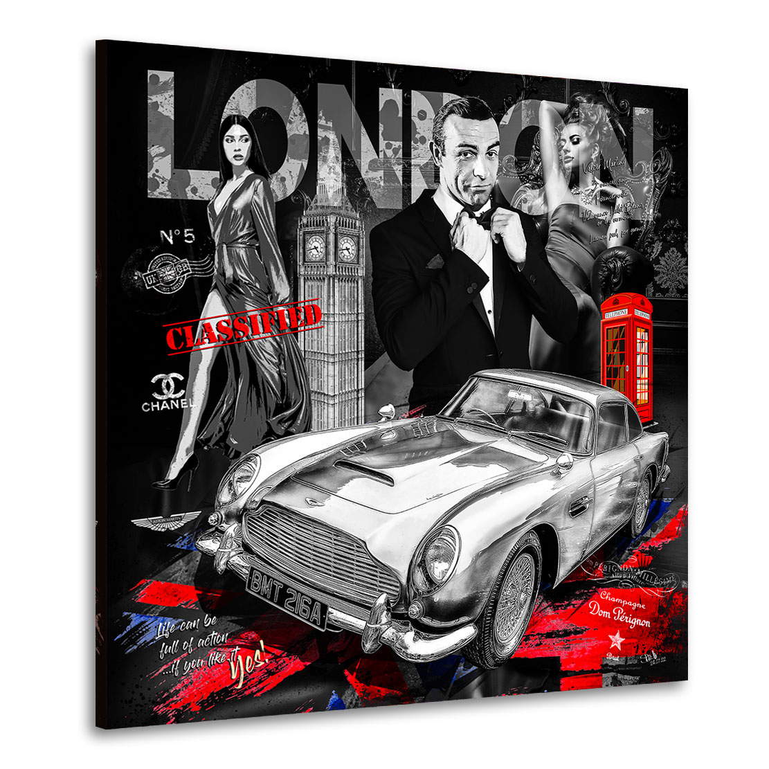 Auto Leinwandbild Aston Martin Bond Pop Art Style