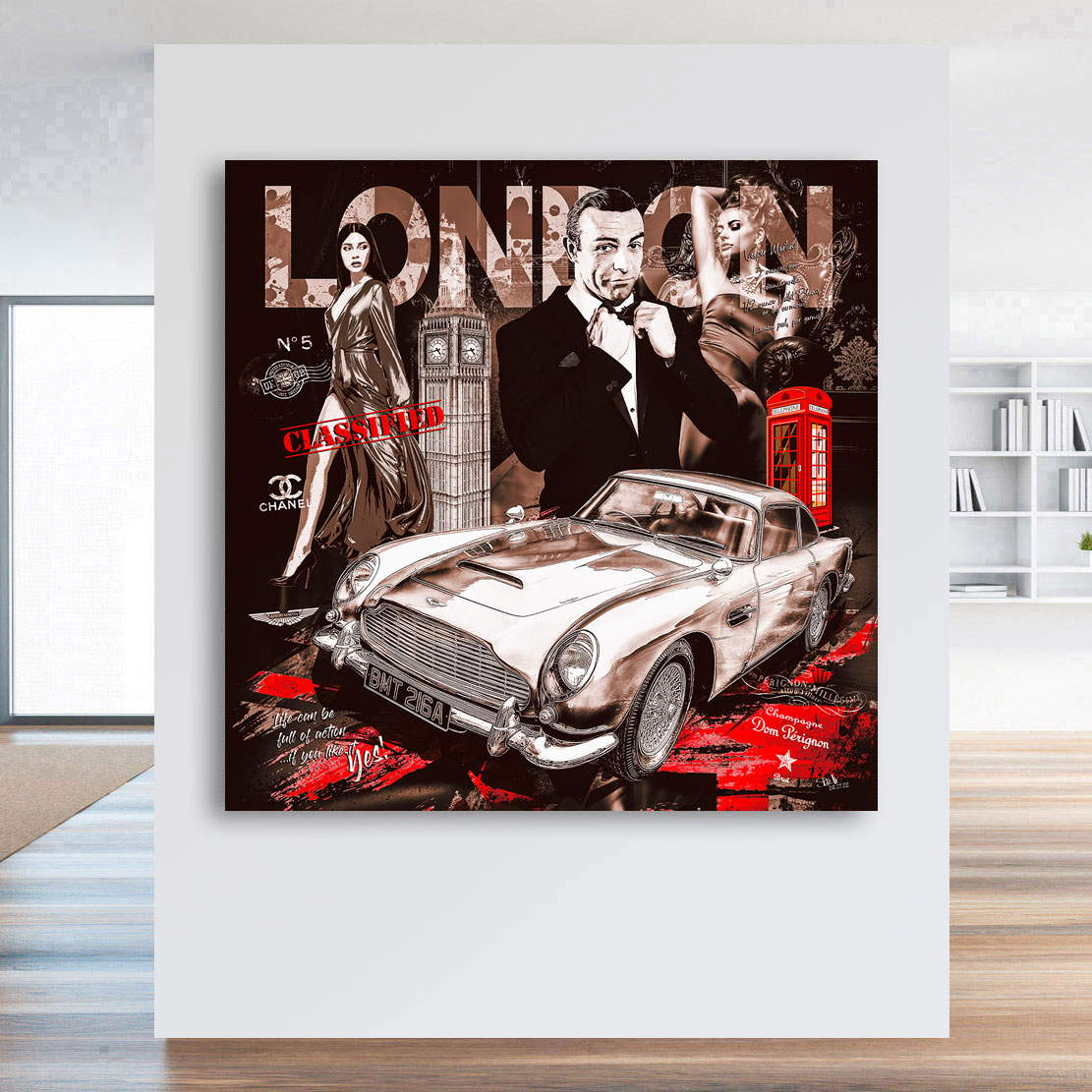 Auto Leinwandbild Aston Martin Bond Pop Art Retro