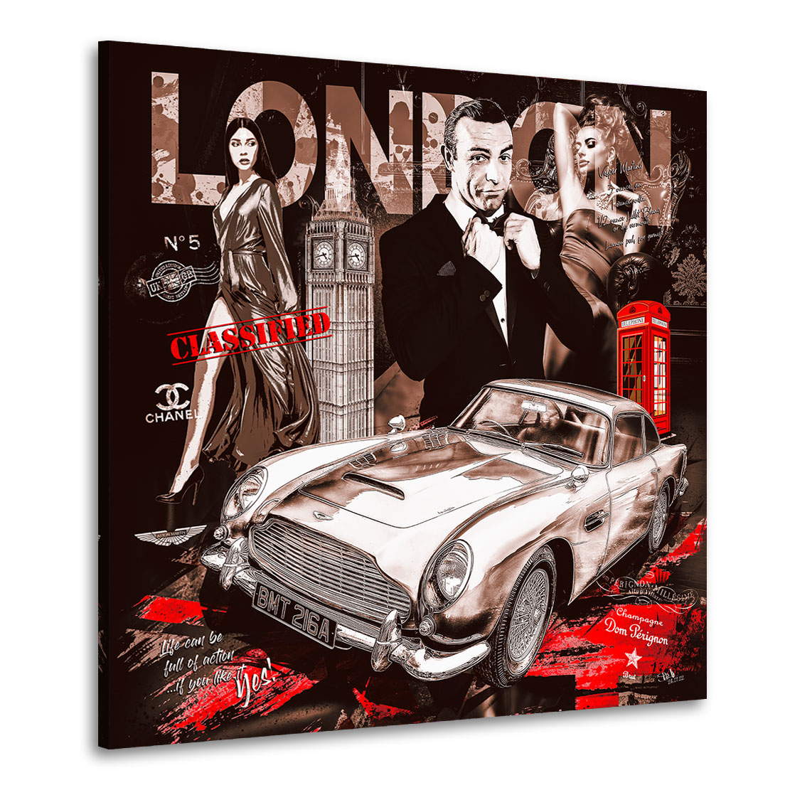 Auto Leinwandbild Aston Martin Bond Pop Art Retro