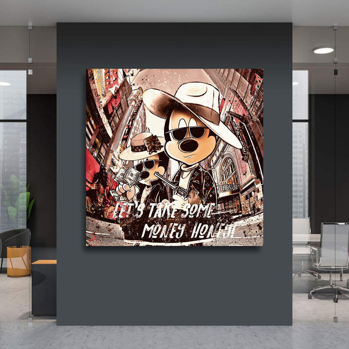 Leinwandbild Micky Maus Bonnie & Clyde in Town Retro Style