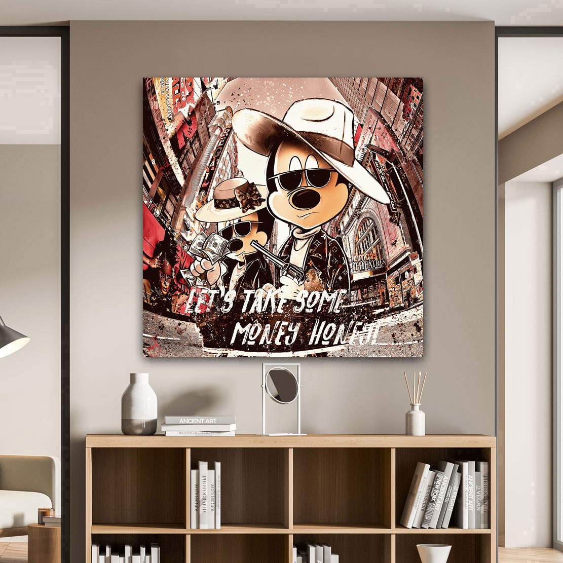 Leinwandbild Micky Maus Bonnie & Clyde in Town Retro Style