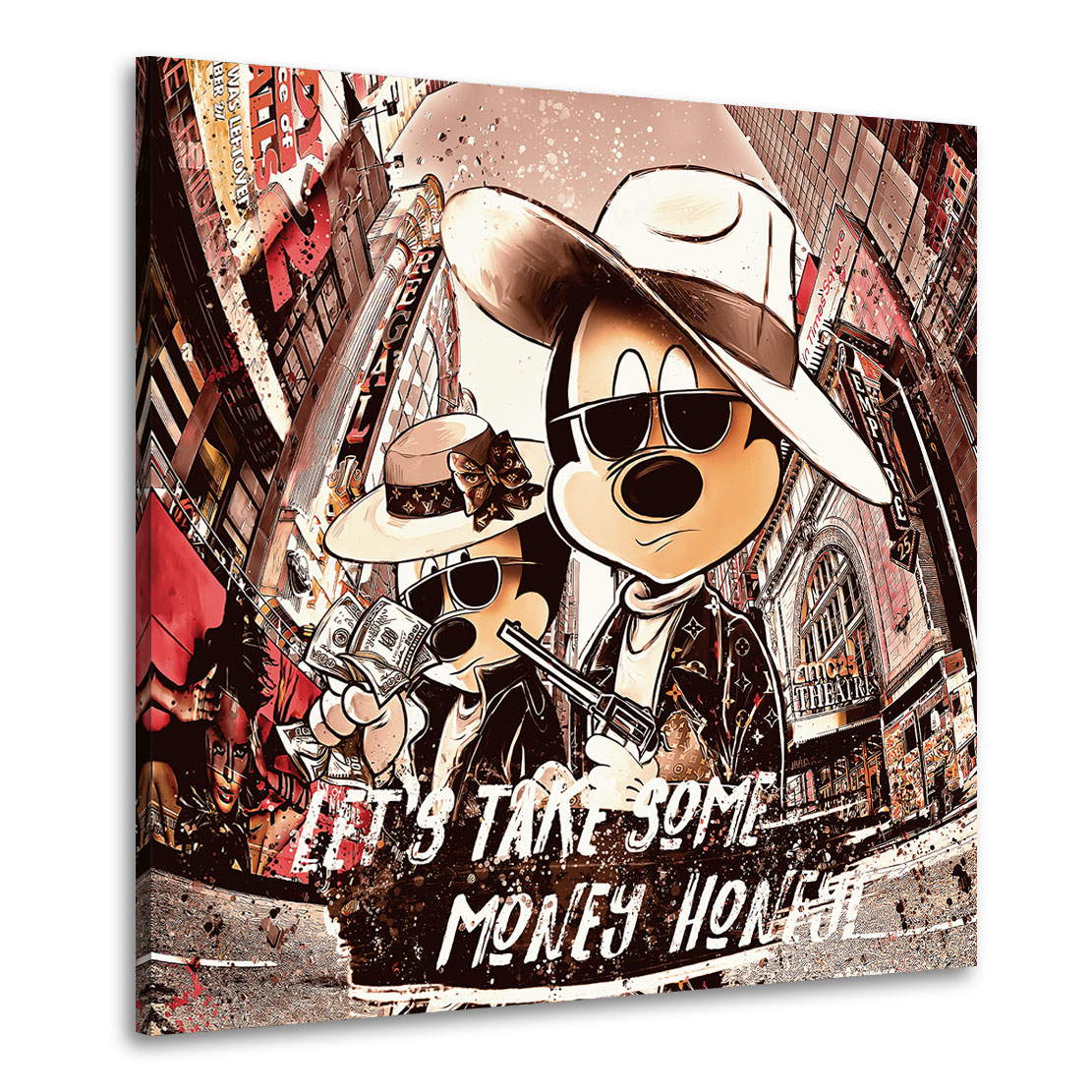 Leinwandbild Micky Maus Bonnie & Clyde in Town Retro Style