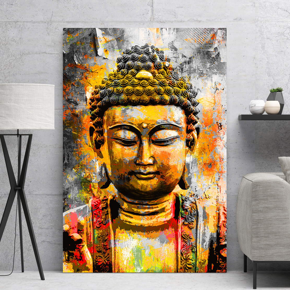Wandbild Leinwandbild Buddha Yellow Style