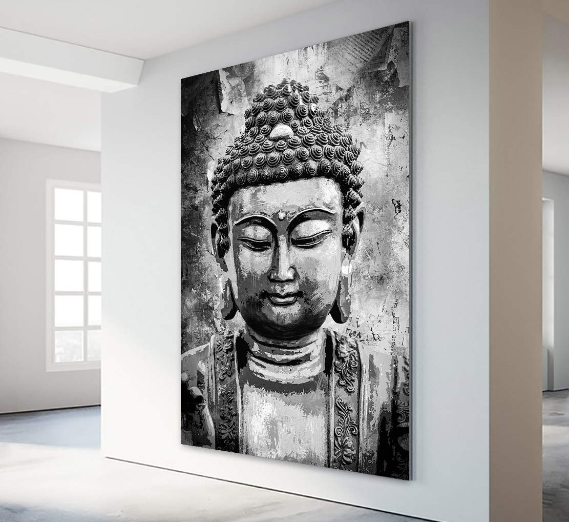 Wandbild Leinwandbild Buddha black and white