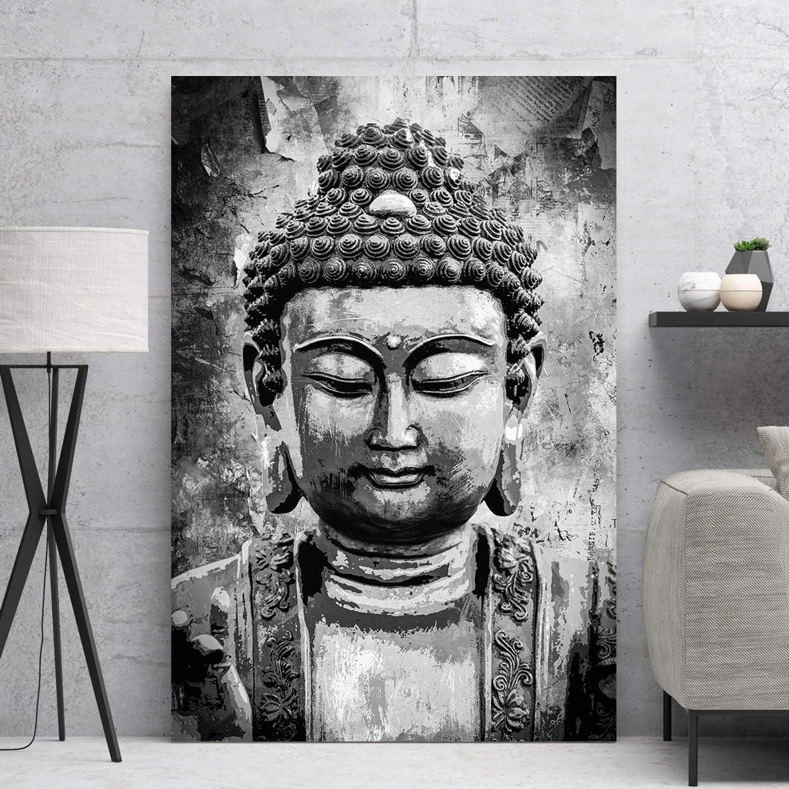 Wandbild Leinwandbild Buddha black and white