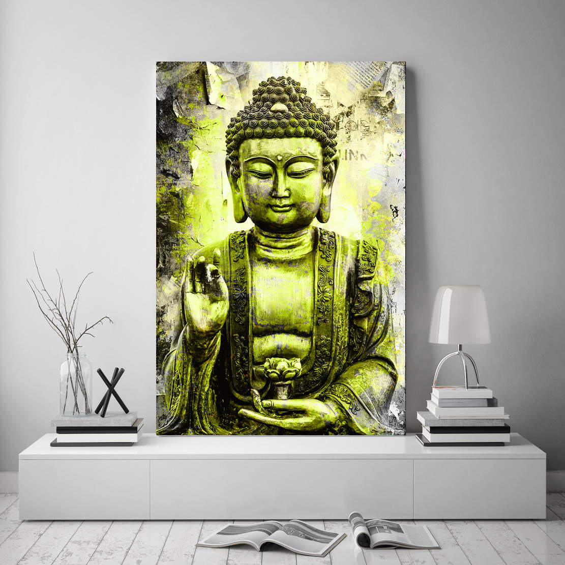 Wandbild Leinwandbild Buddha green Style