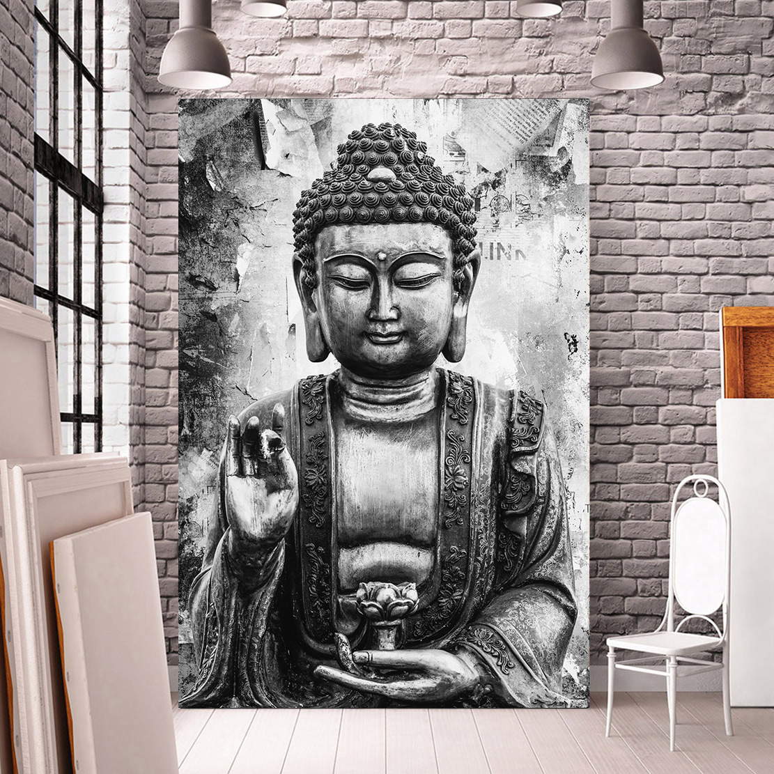 Wandbild Buddha black and white style