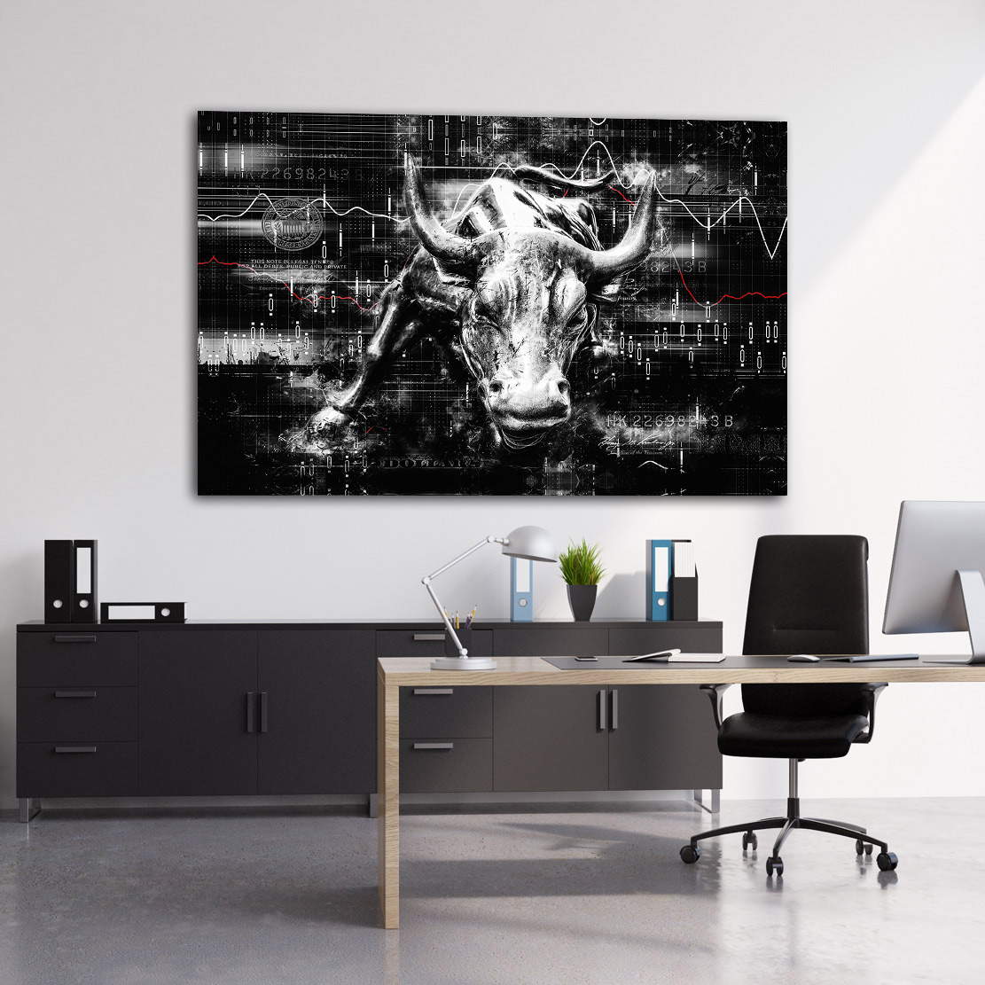 Wandbild Leinwandbild BÃ¶rse Stier abstrakt dark