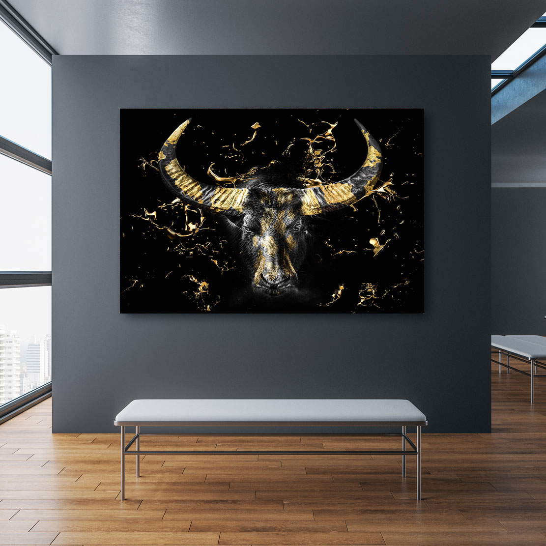 Wandbild Leinwandbild Stier Gold Abstrakt