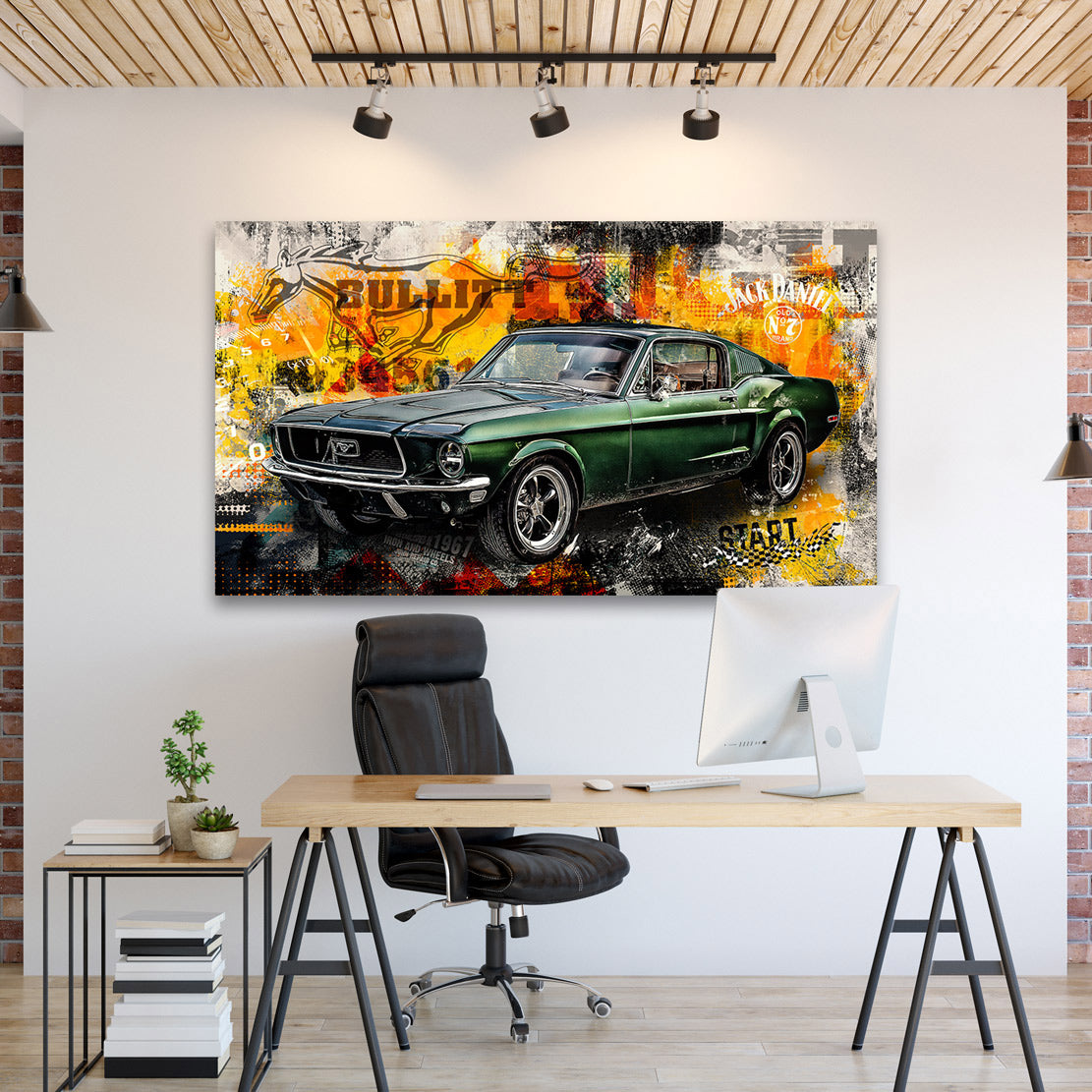 Wandbild Ford Mustang Bullitt Pop Art
