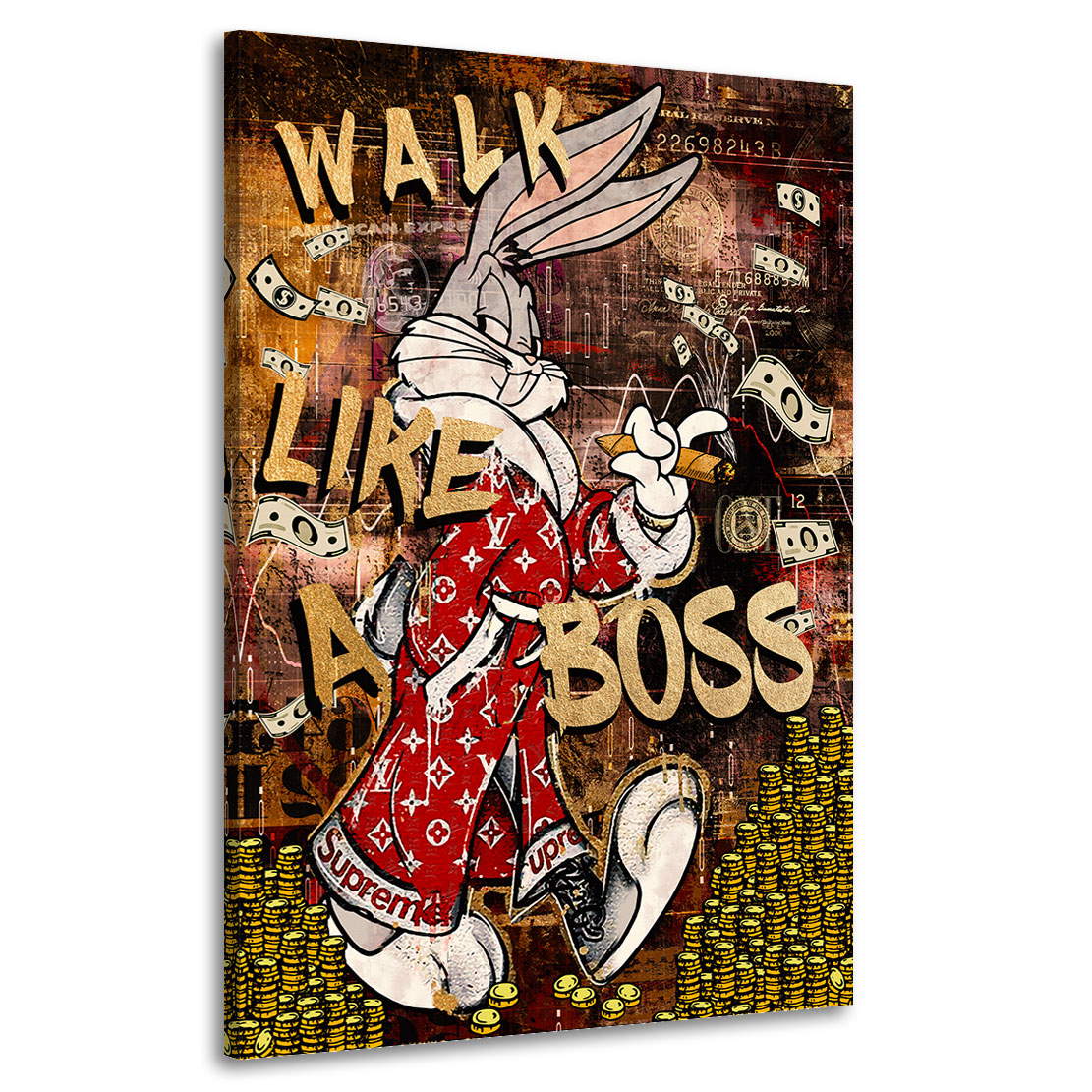 Leinwandbild Mr. Bunny Walk like a Boss Vintage Style