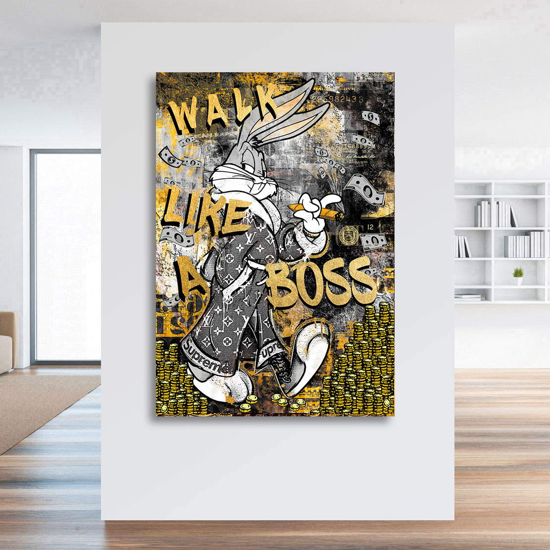Leinwandbild Mr. Bunny Walk like a Boss Black Art Style