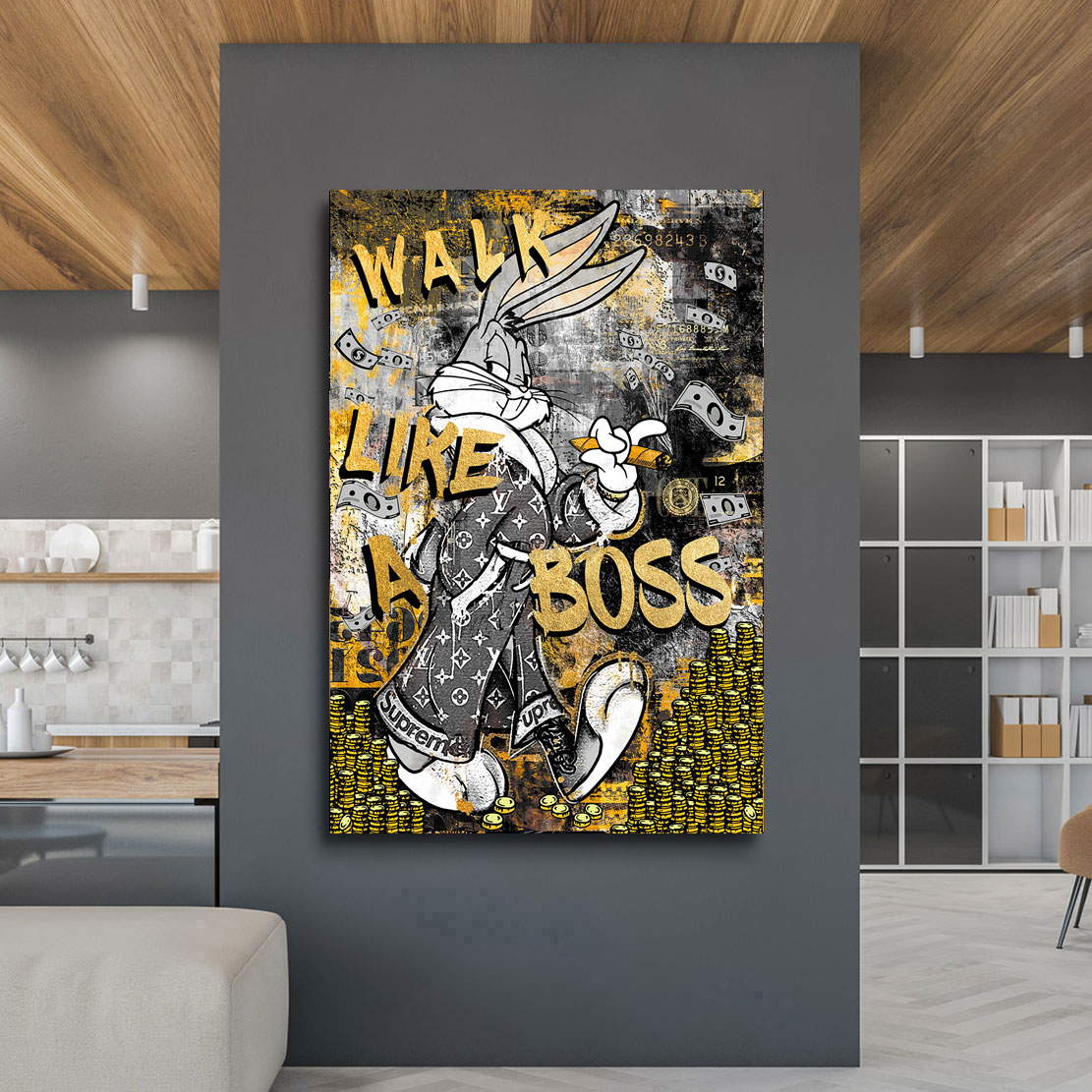 Leinwandbild Mr. Bunny Walk like a Boss Black Art Style