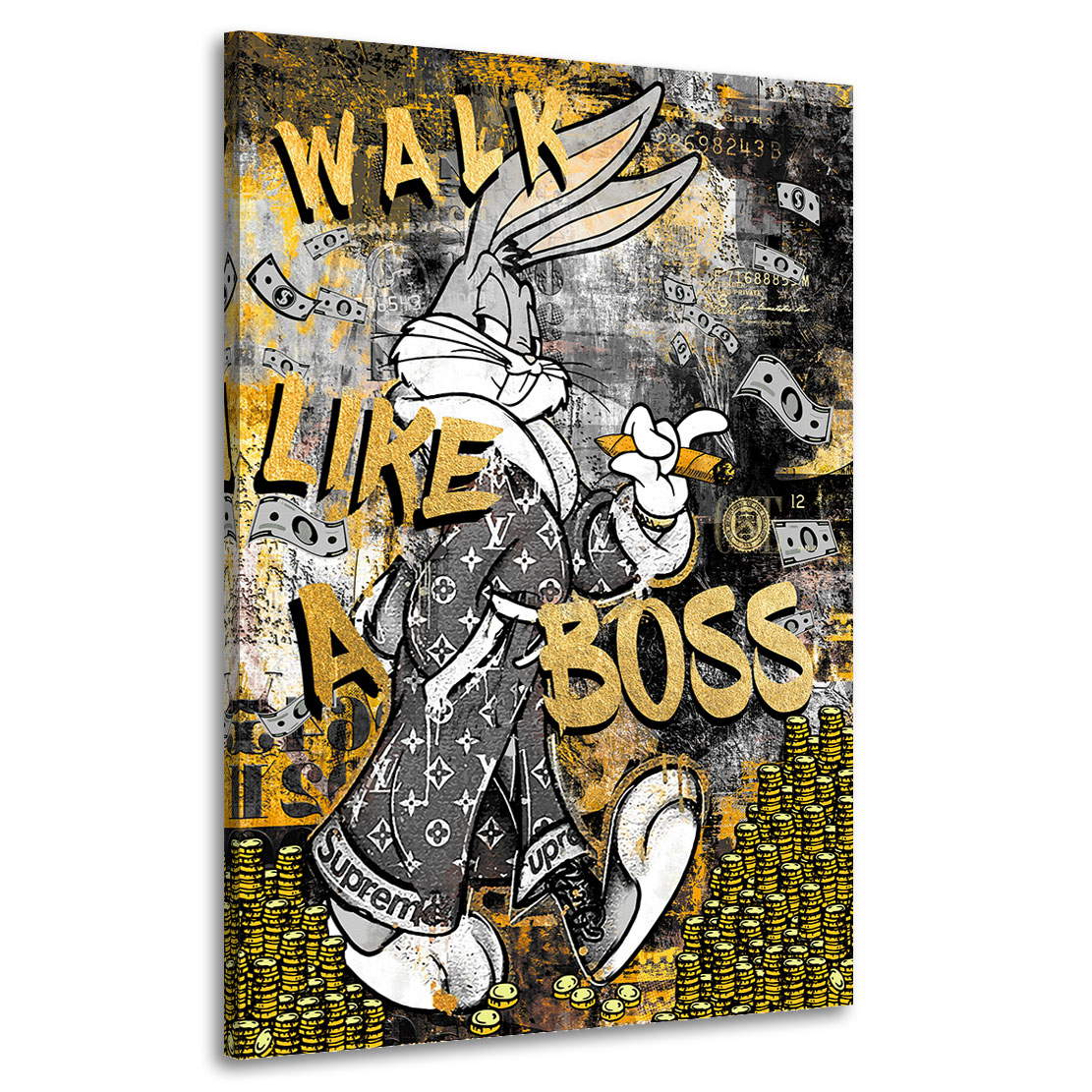 Leinwandbild Mr. Bunny Walk like a Boss Black Art Style
