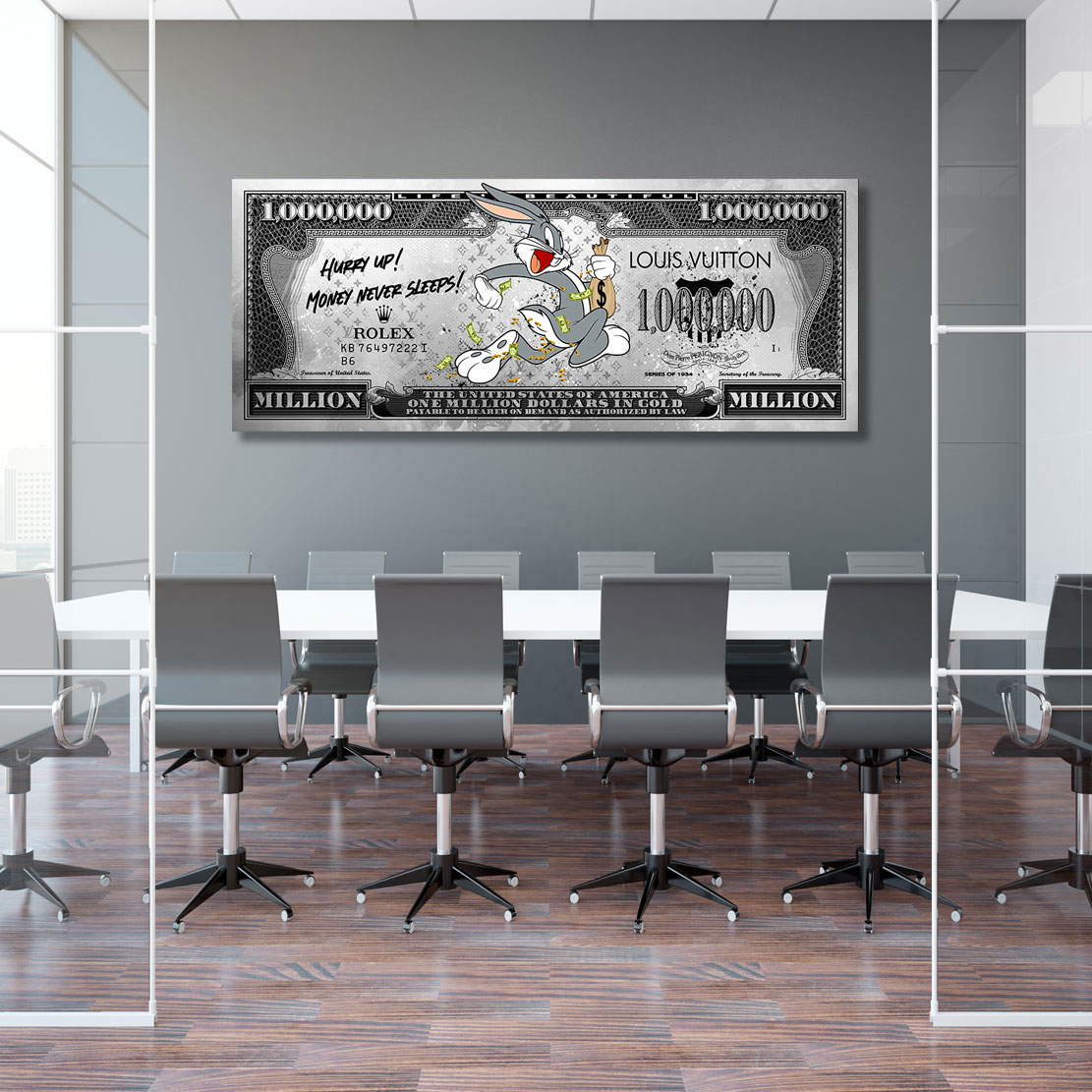 Motivations Leinwandbild Mr. Bunny Hurry up Pop Art