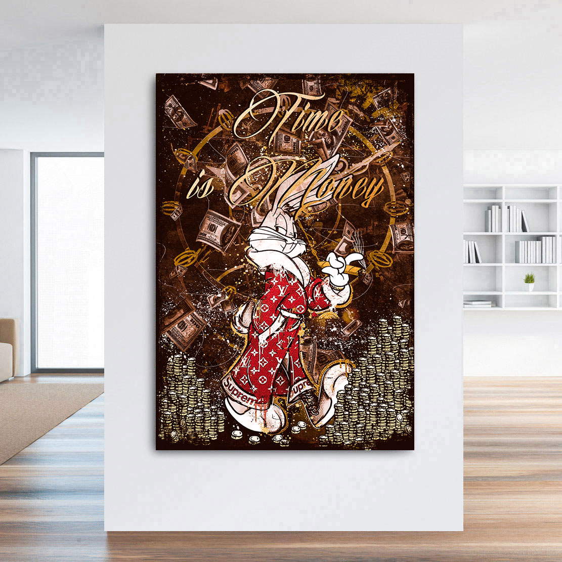 Leinwandbild Mr. Bunny Time is Money Vintage Style