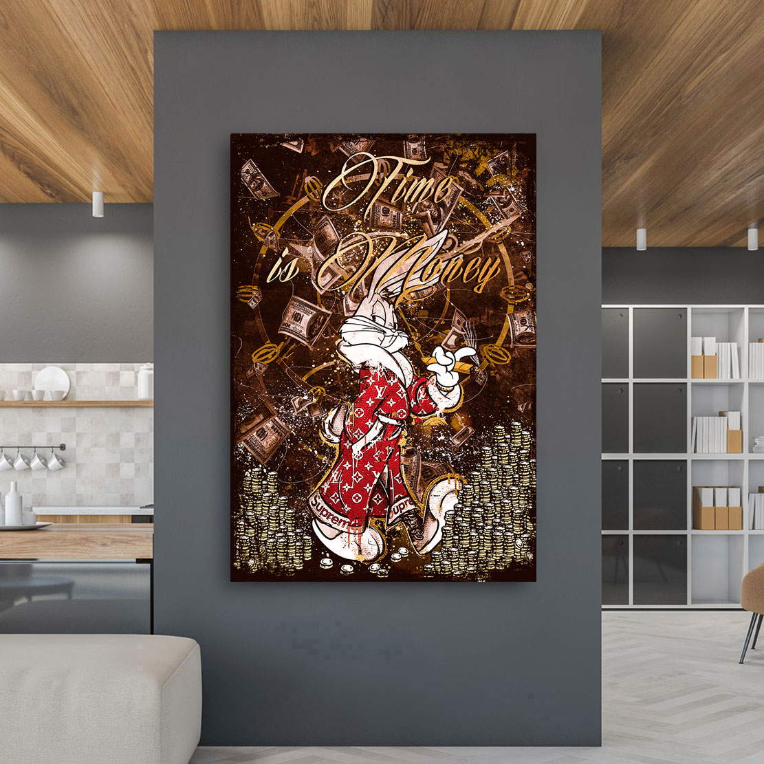 Leinwandbild Mr. Bunny Time is Money Vintage Style
