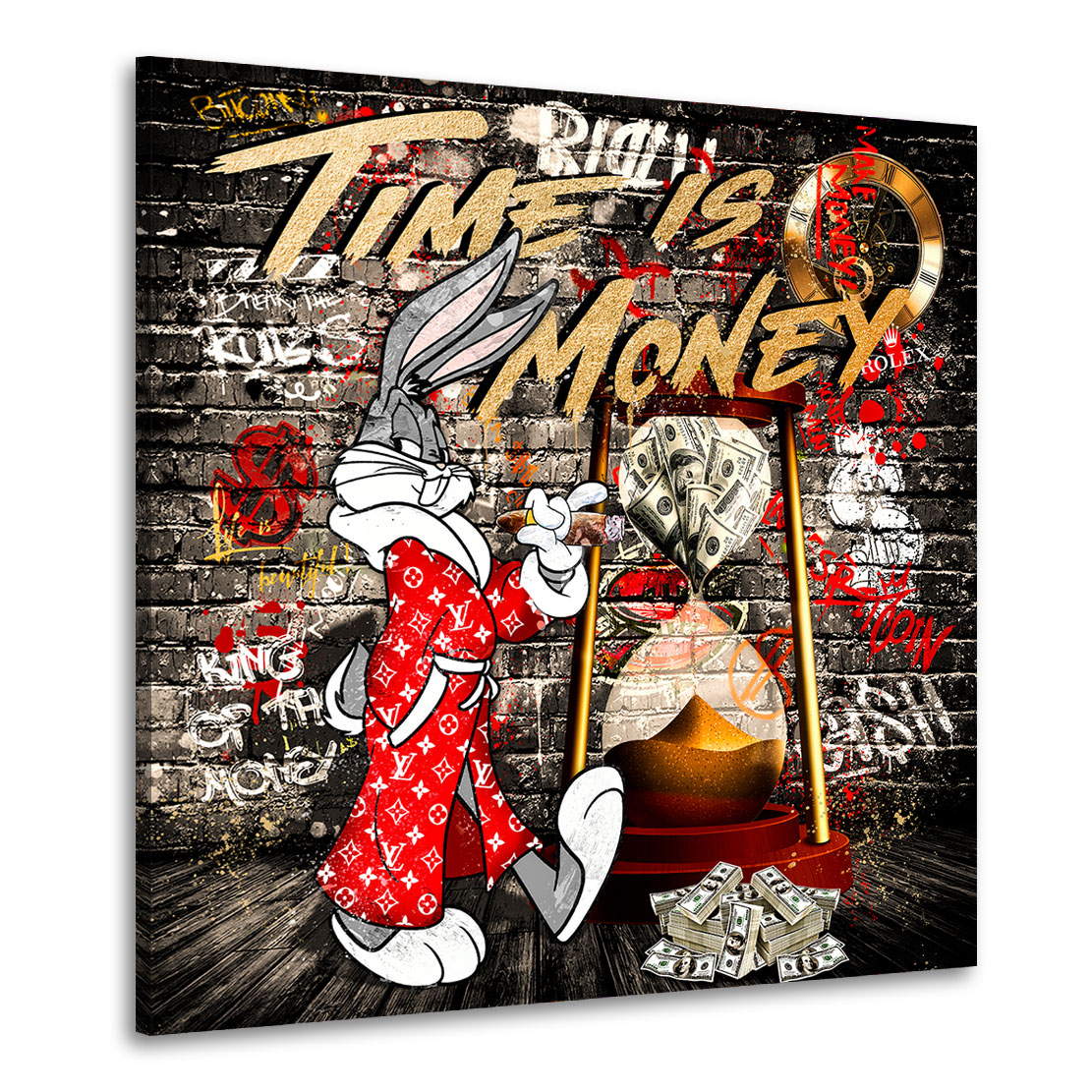 Leinwandbild Bunny Time is Money Pop Art