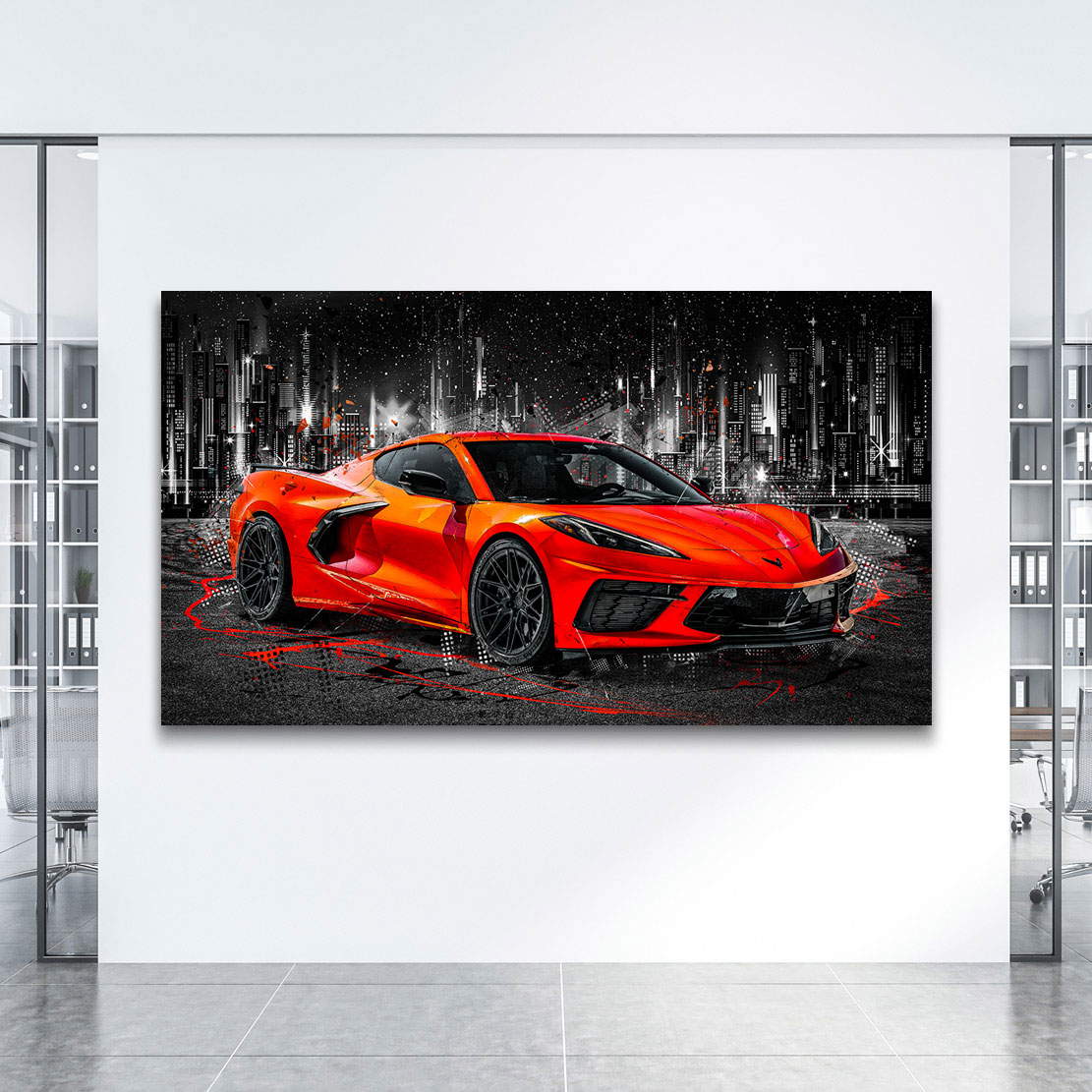 Auto Leinwandbild Chevrolet Corvette Red Style