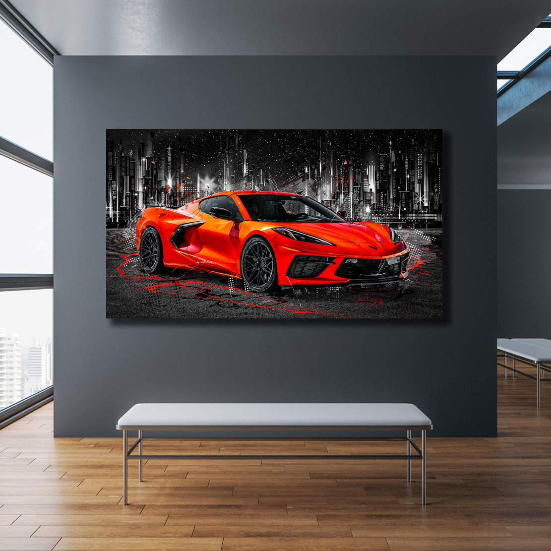 Auto Leinwandbild Chevrolet Corvette Red Style