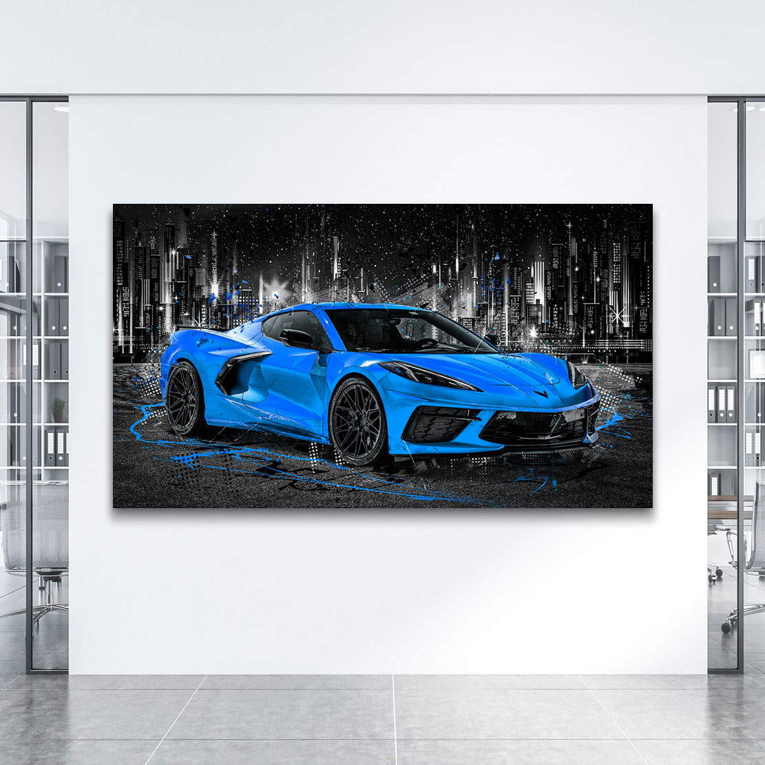 Auto Leinwandbild Chevrolet Corvette Blue Style