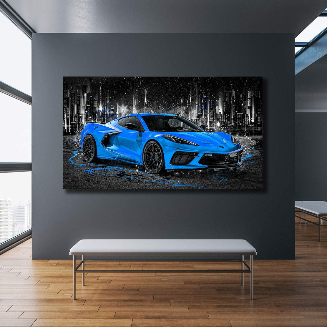 Auto Leinwandbild Chevrolet Corvette Blue Style
