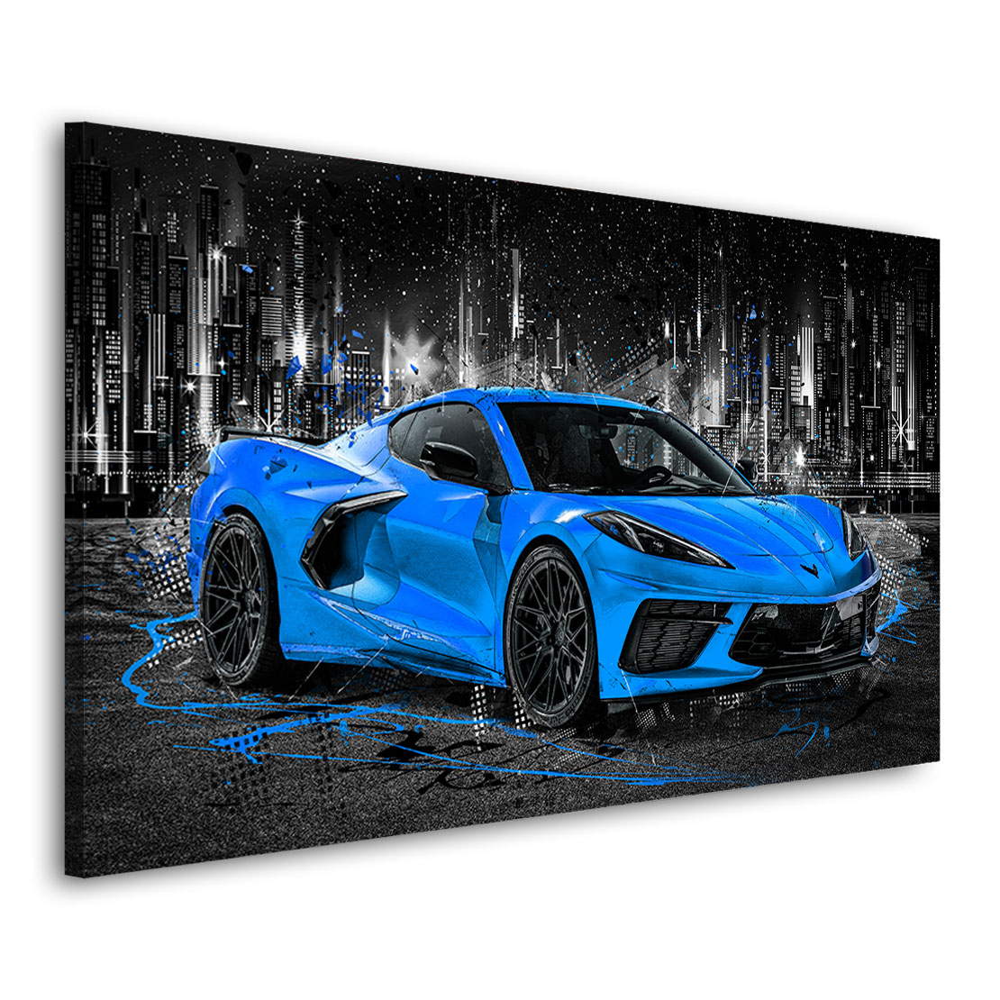 Auto Leinwandbild Chevrolet Corvette Blue Style