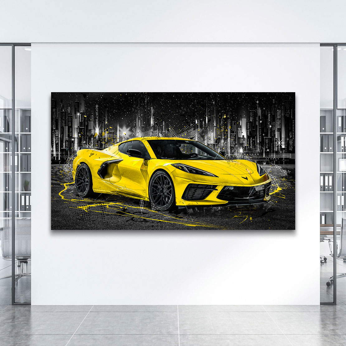 Auto Leinwandbild Chevrolet Corvette Yellow Style
