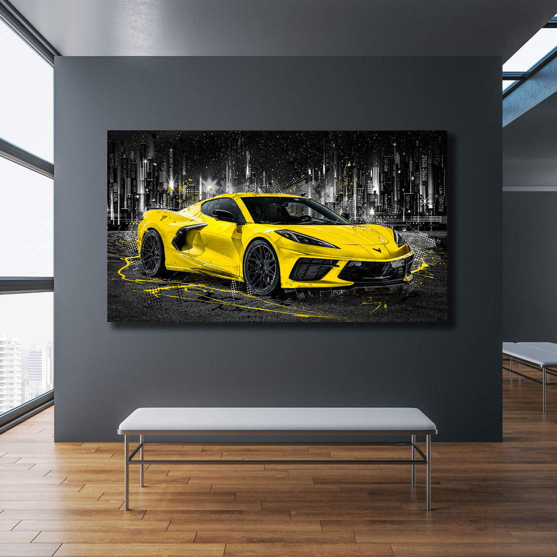 Auto Leinwandbild Chevrolet Corvette Yellow Style