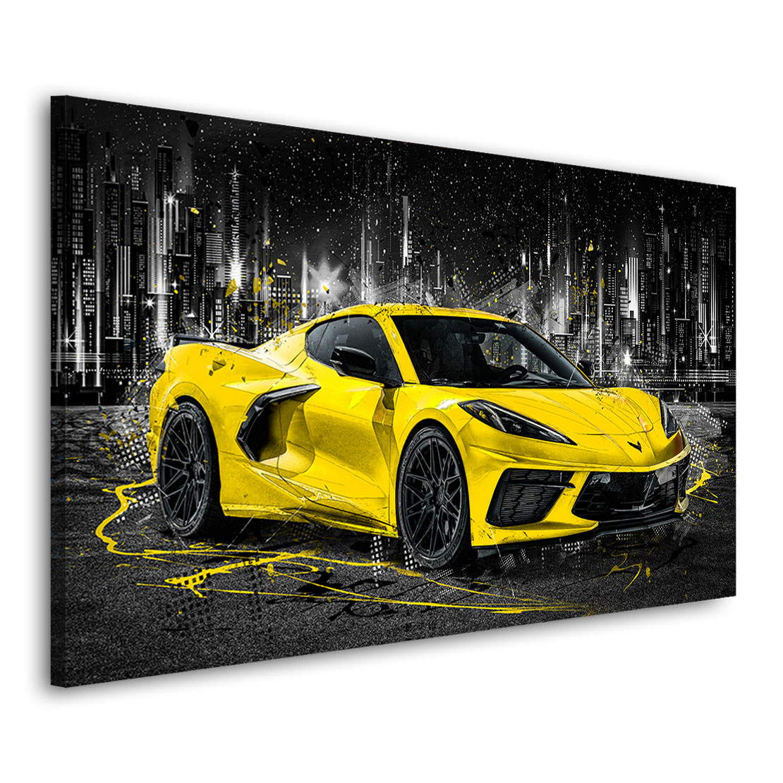 Auto Leinwandbild Chevrolet Corvette Yellow Style