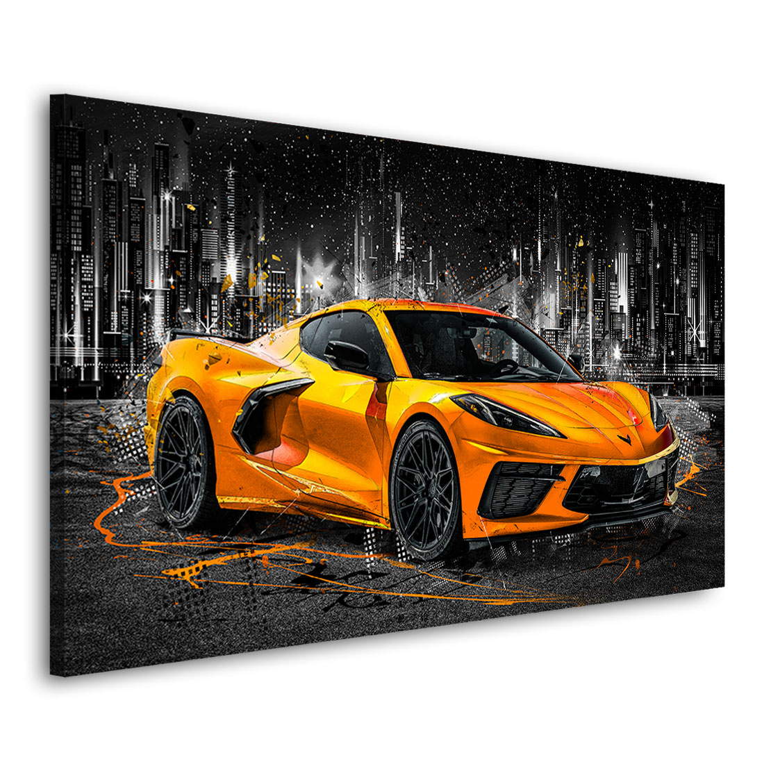Auto Leinwandbild Chevrolet Corvette Orange Style