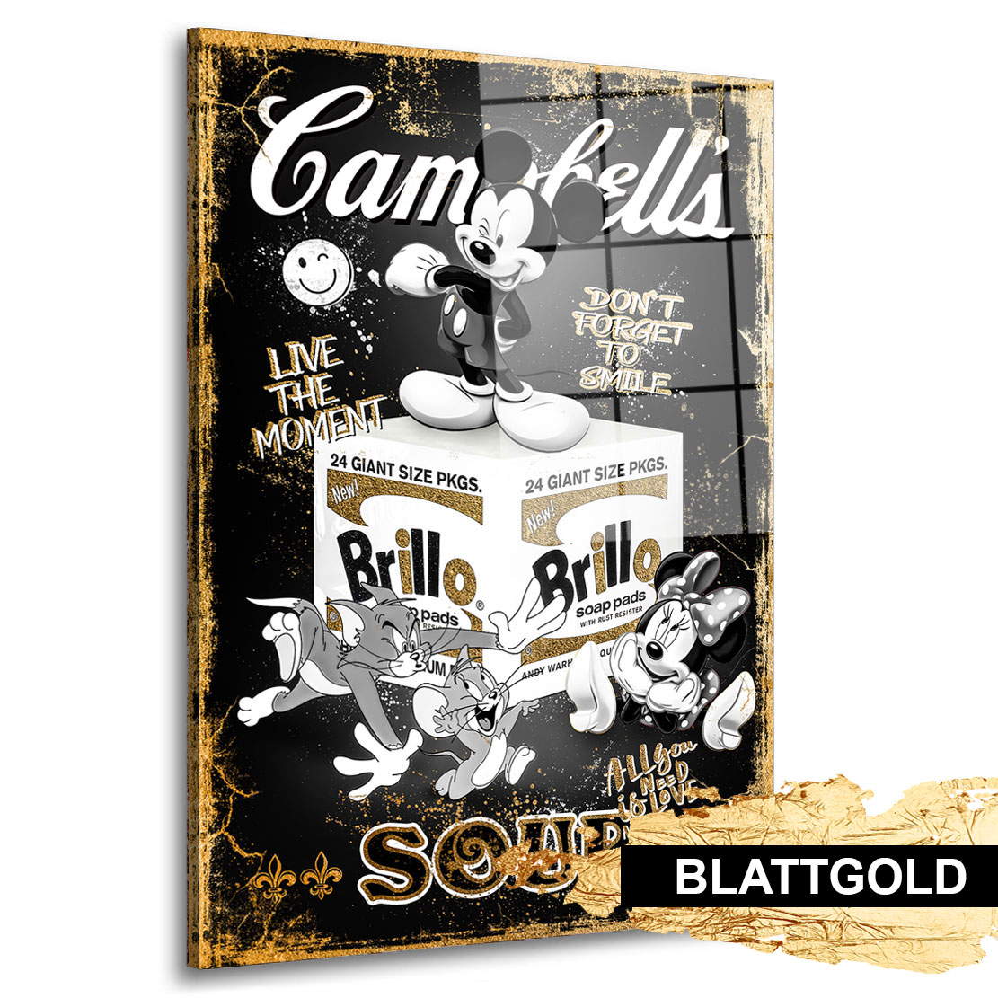 Blattgold Wandbild Micky Maus Campbells Pop Art Style