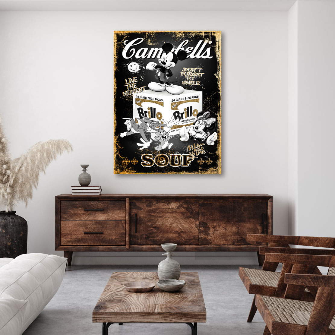Blattgold Wandbild Micky Maus Campbells Pop Art Style