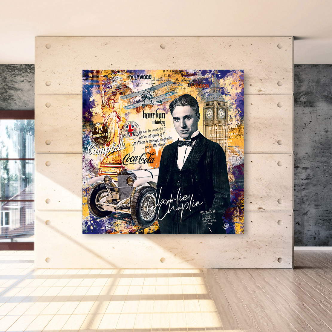 Leinwandbild Charlie Chaplin Pop Art Blue Style