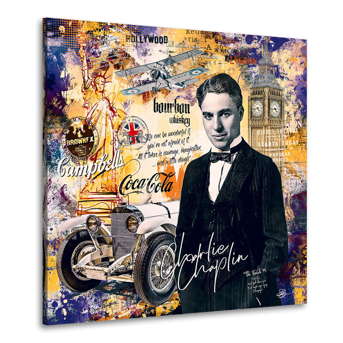 Leinwandbild Charlie Chaplin Pop Art Blue Style