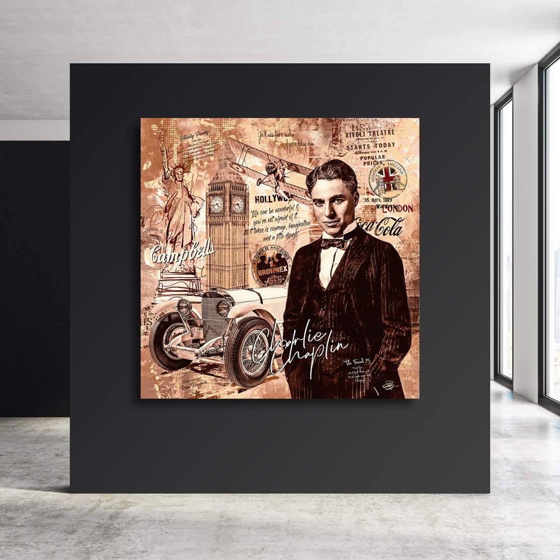 Leinwandbild Charlie Chaplin Pop Art Vintage Style