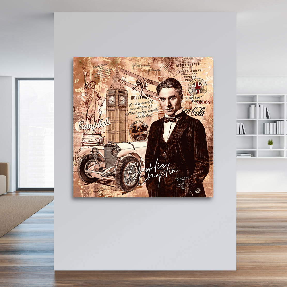 Leinwandbild Charlie Chaplin Pop Art Vintage Style