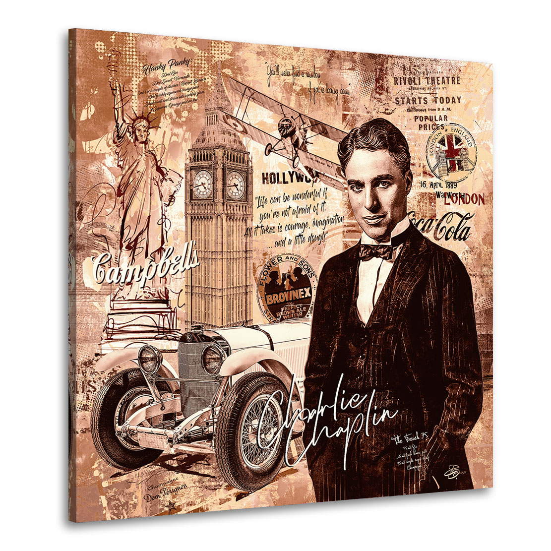 Leinwandbild Charlie Chaplin Pop Art Vintage Style