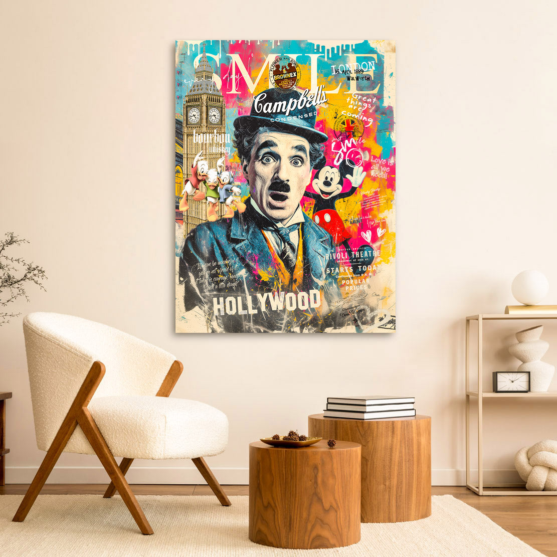 Charly Chaplin & Micky Mouse Smile Wandbild
