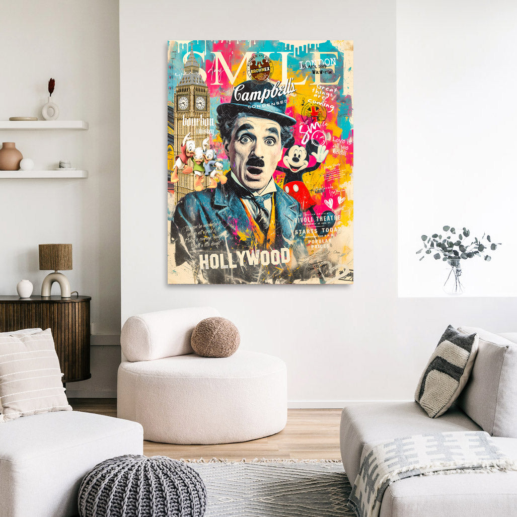 Charly Chaplin & Micky Mouse Smile Wandbild