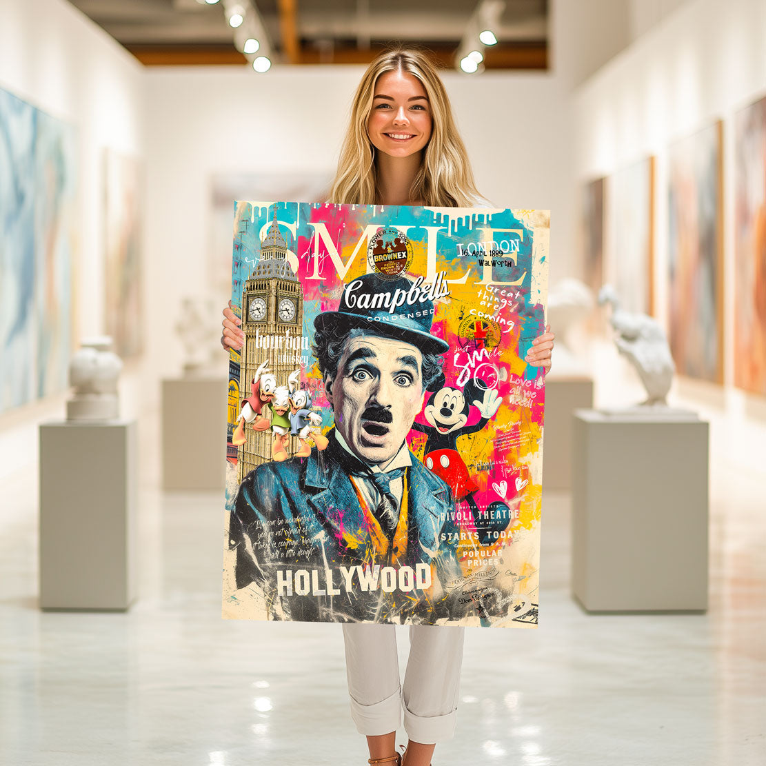 Charly Chaplin & Micky Mouse Smile Wandbild